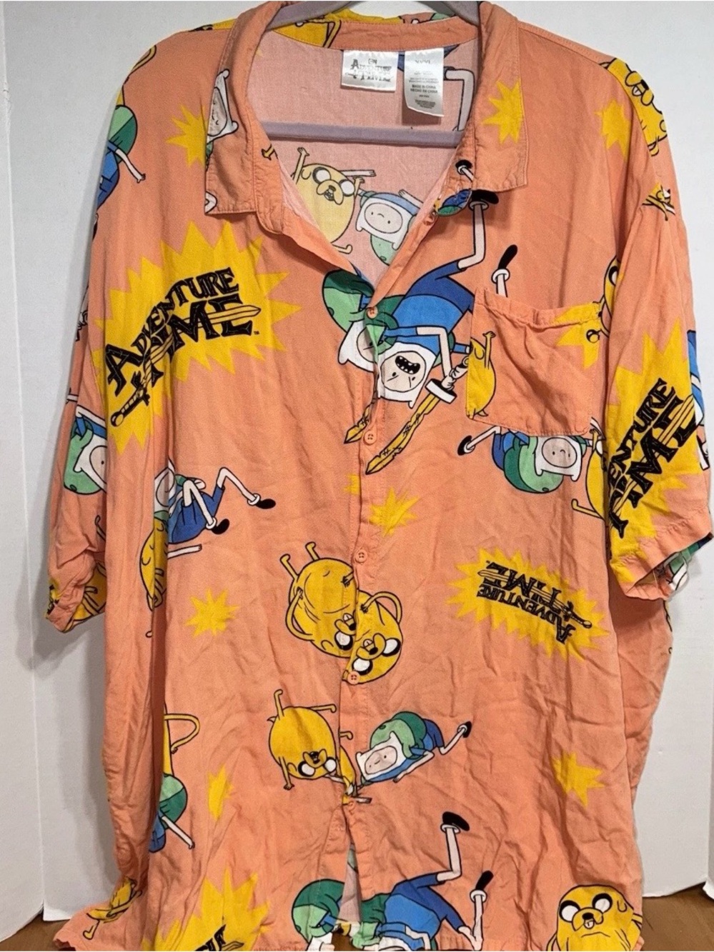 Cartoon Network Adventure Time AOP Men’s XXXL Orange Short Sleeve Button Up